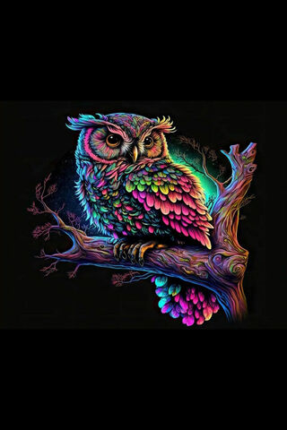 Vibrant Owl in Neon Col..