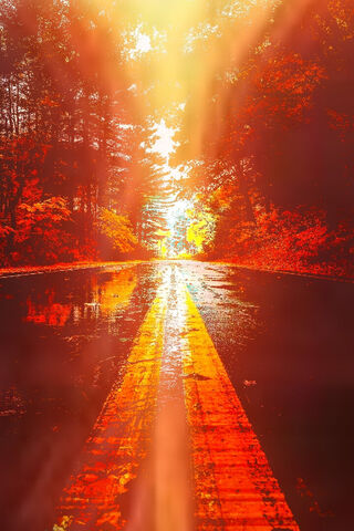Autumn Glow on a Rainy Road 🍂✨