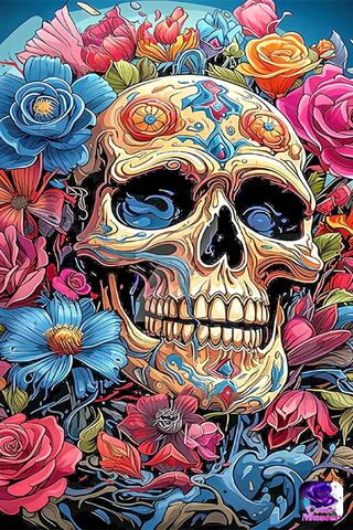Vibrant Skull Among Blo..