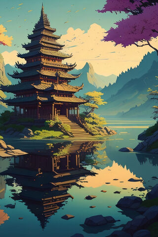 Tranquil Temple Reflections 🌅🏯