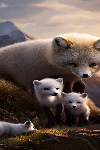 Cozy Fox Family in Natu..