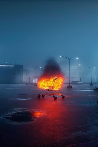 Fiery Shopping Cart in the Fog 🔥🛒