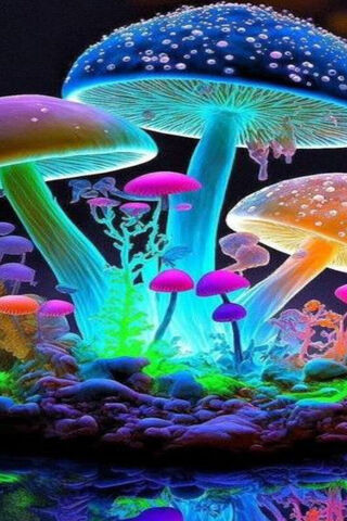 Enchanted Glow: A Neon Mushroom Wonderland 🌈🍄
