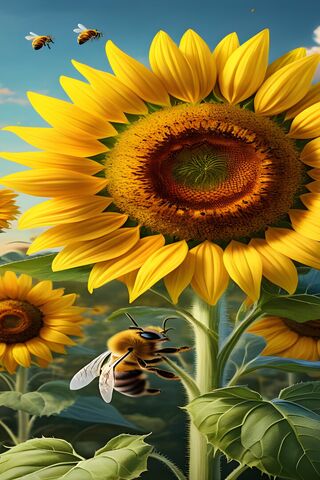 Buzzing Around Sunflowers