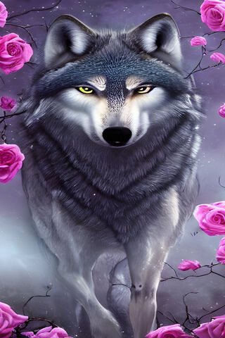 Majestic Wolf Among Ros..
