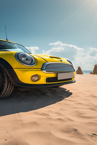Sunny Beach Vibes with a Yellow Mini 🚗☀️