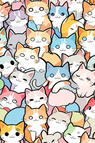 Cute Cat That Outlines Are Bold and Like Japanese Anime