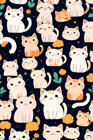 Cute Cat That Outlines Are Bold and Like Japanese Anime