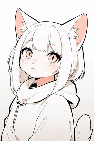 Cute Cat That Outlines Are Bold and Like Japanese Anime