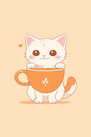 Minimalist Simple Anime Cute Cat With Coffee Logo Silhouette, Oil Pain