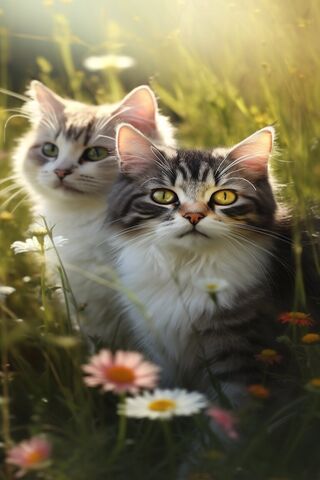 Whiskered Wonders in a Floral Paradise 🌼🐾