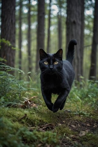 A Black Cat That Jumps Through The Woods