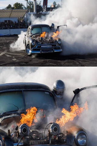 Fiery Showdown: Classic Car in Action! 🔥🚗