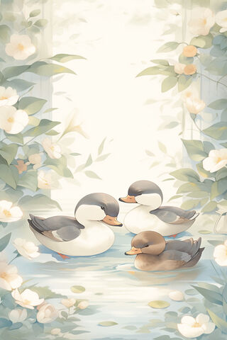 Tranquil Ducklings in Bloom 🌸🦆