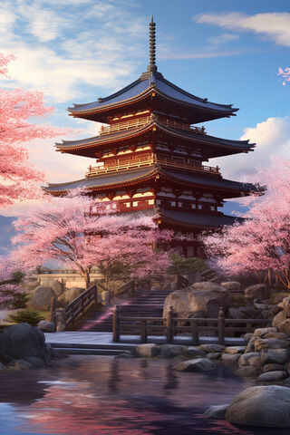 Serene Cherry Blossom Temple 🌸🏯