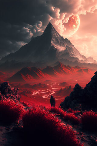 Crimson Planet: A Surreal Landscape 🌌🌋
