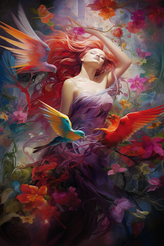 Woman In Colibri Swarm