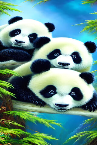 Playful Panda Trio 🐼🌿