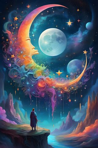 A Person Standing In Front Of A Large Poster Of A Planet