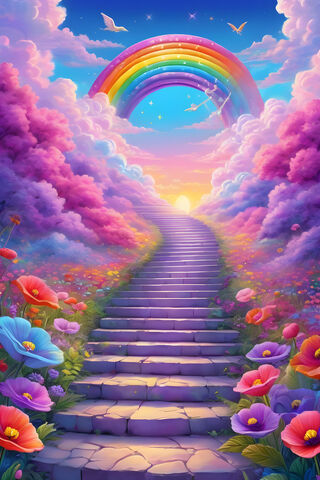 A Colorful Garden With A Rainbow