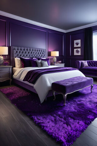 A Bedroom With Purple Furniture