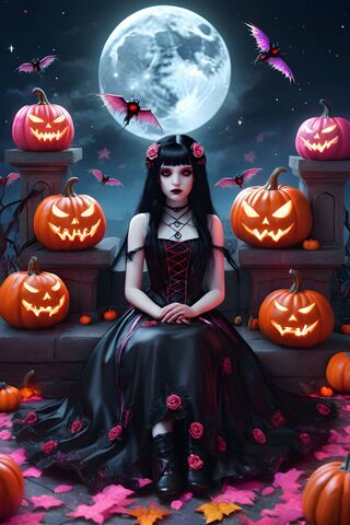 A Person Sitting In A Chair In Front Of A Wall Of Pumpkins
