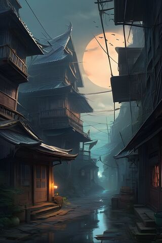 A Row Of Houses With A River Running Through Them