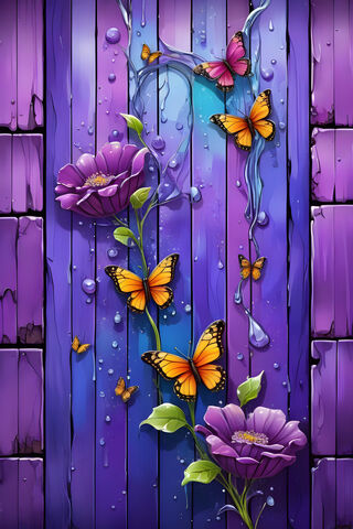A Group Of Colorful Flowers, Orange Beautiful Butterfly