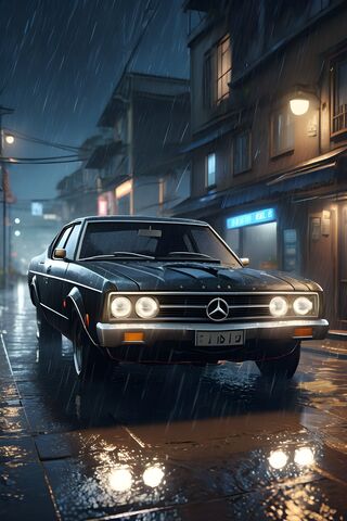 A Car Parked On A Wet Street