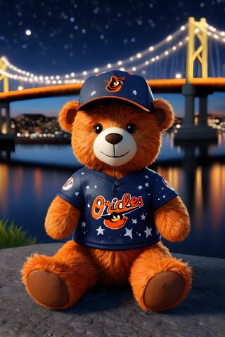 A Stuffed Bear Wearing A Baseball Hat