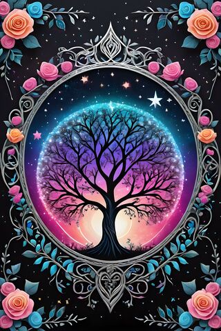 Abstract Tree At Night and Rose Frame