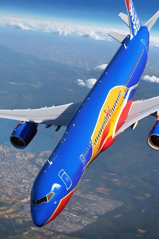 Soaring High: The Vibrant Southwest Airlines Jet ✈️🌤️