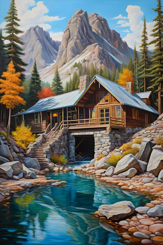 A House With A Lake In Front Of It and A Mountain In The Background