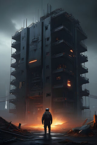 A Man Standing In Front Of A Building That Is Being Destroyed
