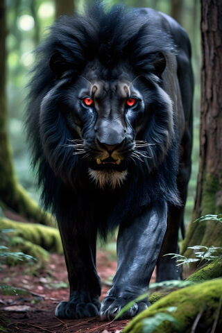 A Black Lion With Red Eyes