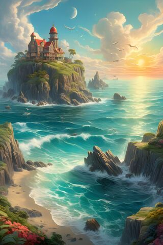 A Painting Of A Lightho..