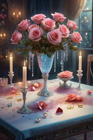 A Vase Of Roses On A Table