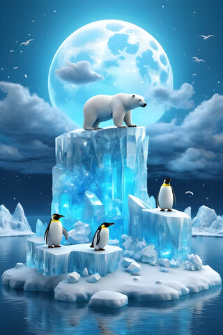 A Group Of Penguins On Icebergs