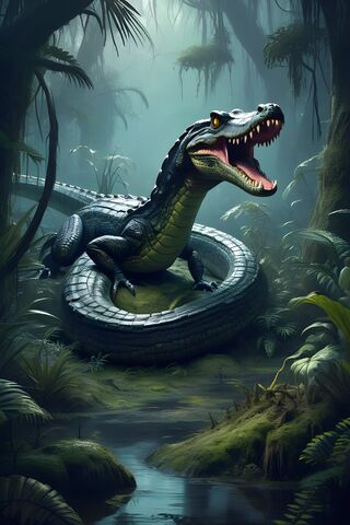 A Dinosaur Statue In A Forest