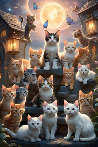 Moonlit Cat Gathering 🌙🐾