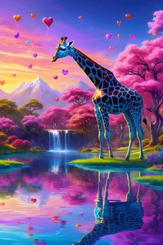 A Giraffe Standing On A Rock In Front Of A Waterfall