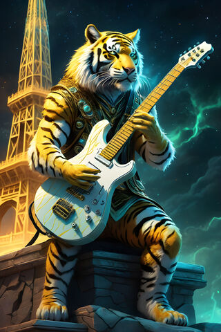 A Tiger Playing A Guitar
