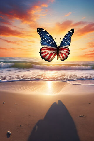 American Flag Butterfly Flying Over Sunrise Beach