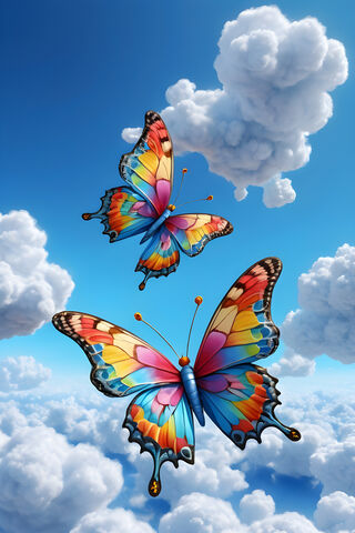 A Group Of Colorful Butterflies Flying In The Sky