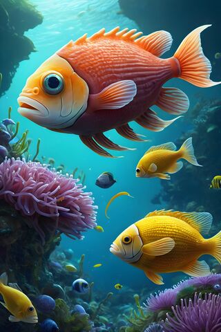 A Group Of Fish In An Aquarium