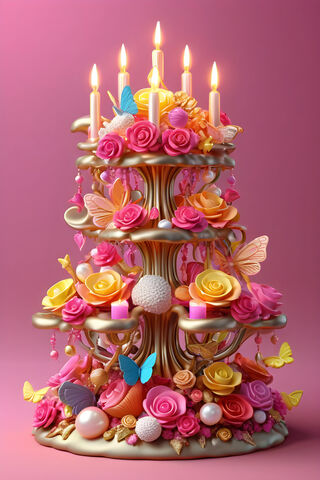 A Cake With Candles and Flowers