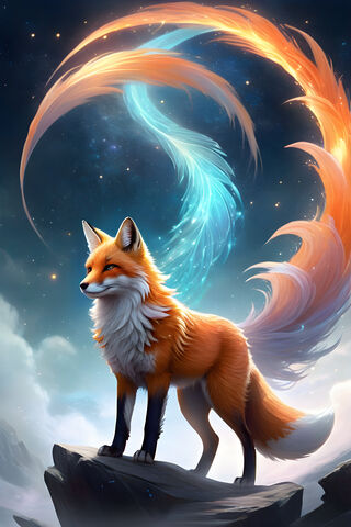 A Fox Standing On A Rock With A Star In The Background