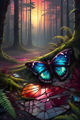 A Beautiful Blue Butterfly In A Dark Sci-Fi Forest