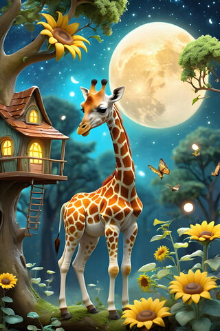 A Giraffe In A Garden
