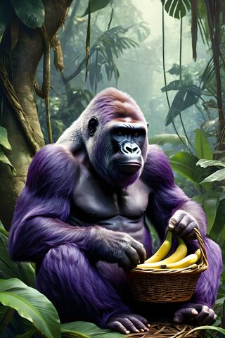 A Gorilla Holding A Basket Of Bananas